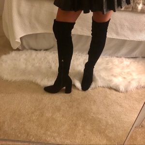 Over the Knee Blue Velvet Heeled Boots size 7.5